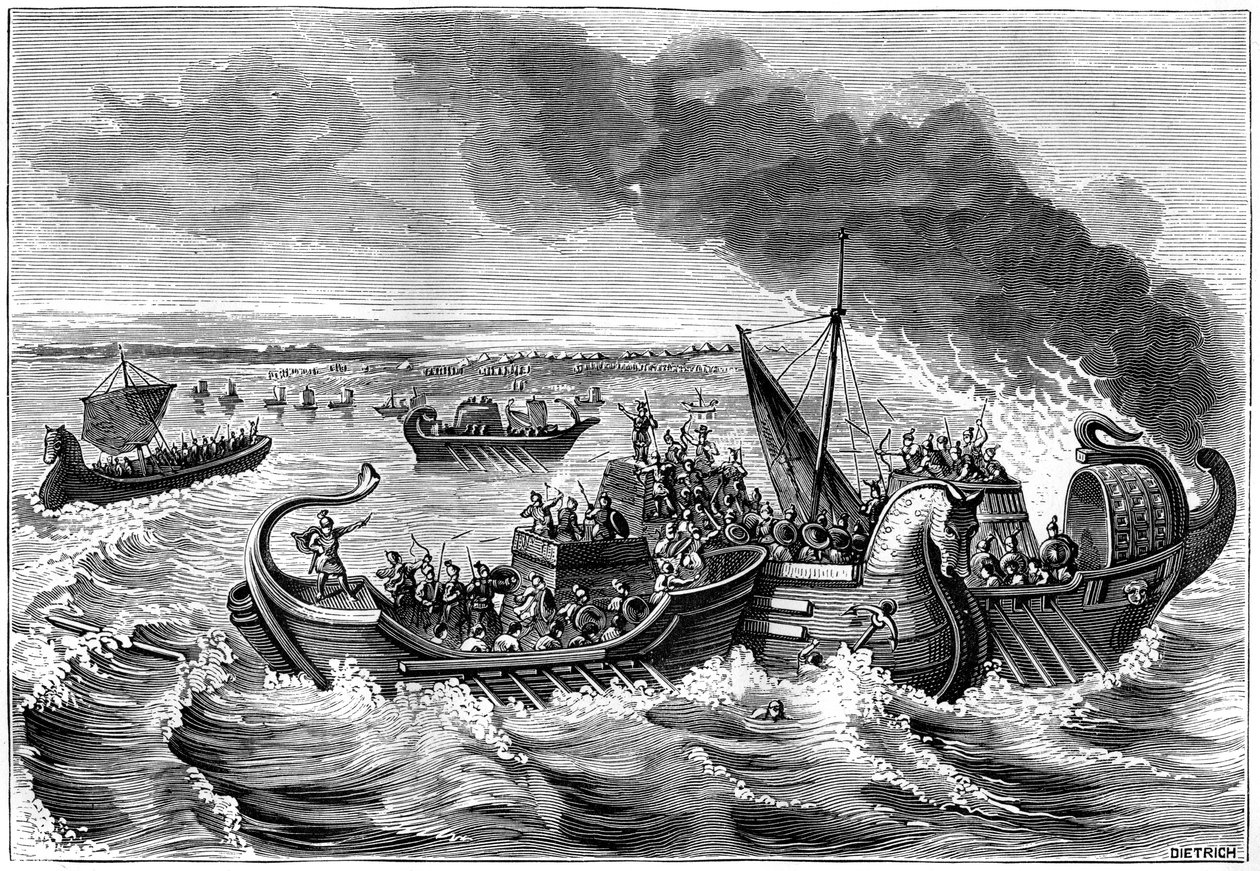 Combate entre barcos romanos y veneti, río Loira, 56 a.C. 1882-1884 de Dietrich