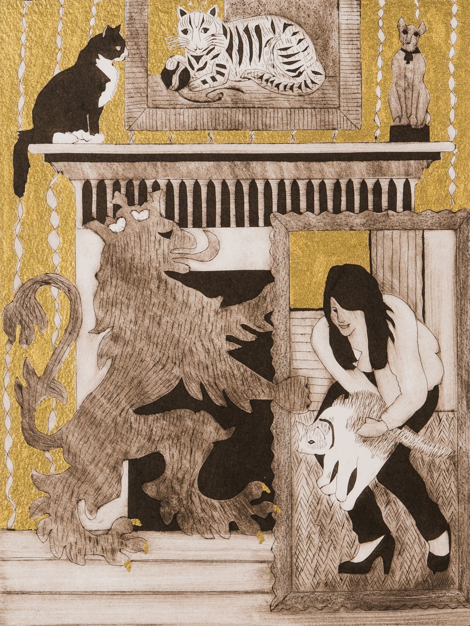 Gatos, 2017 (collagraph) de Dione Verulam