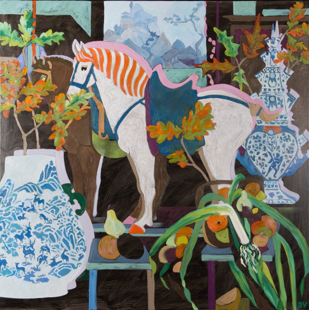 Caballos a principios de otoño, 2016 (óleo sobre lienzo) de Dione Verulam