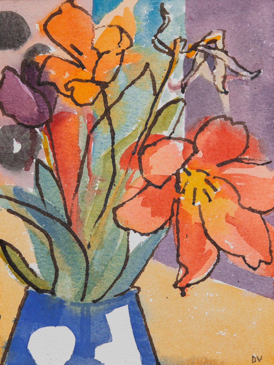 Tulipanes (acuarela y tinta) de Dione Verulam
