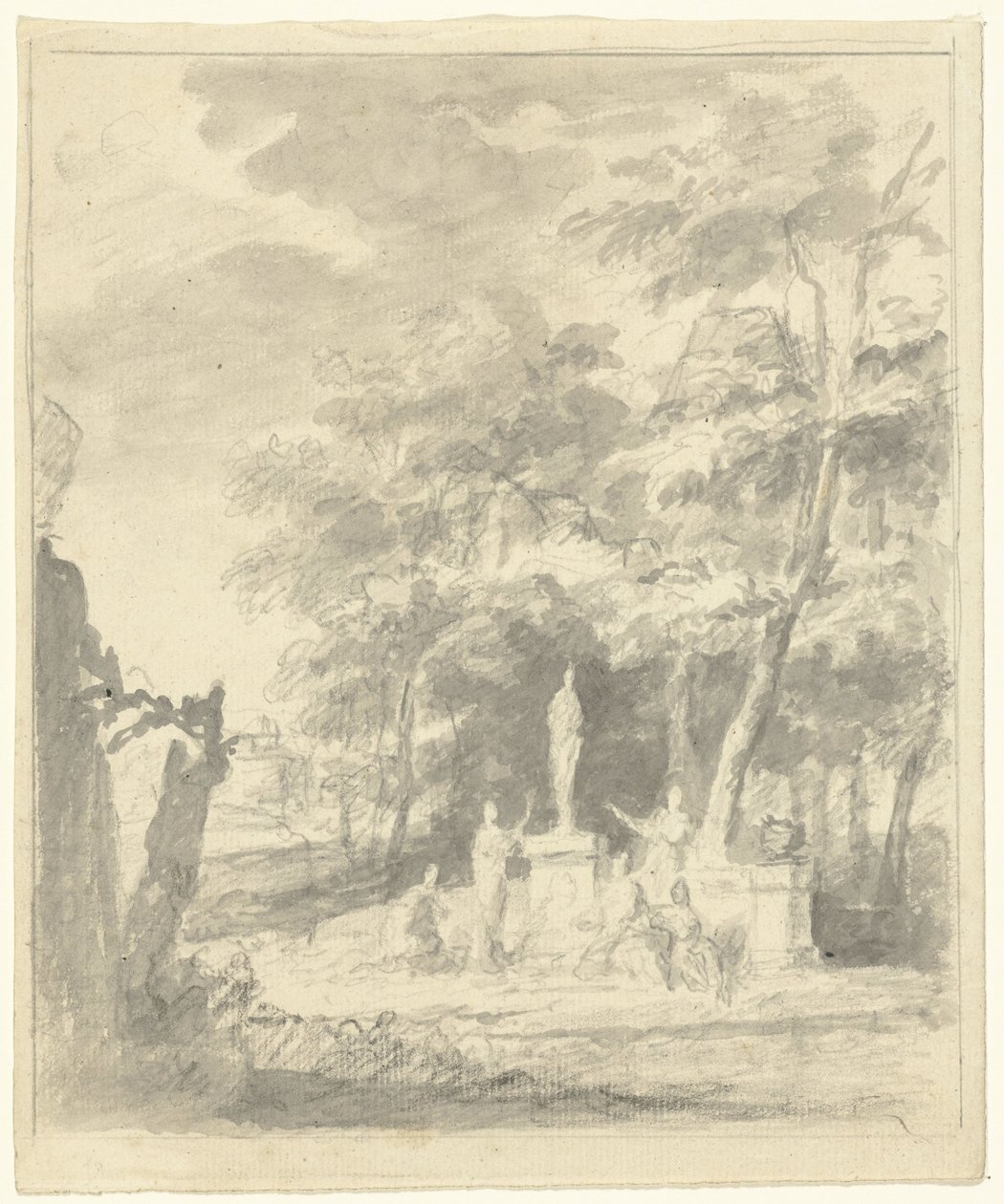 Paisaje arcádico con figuras alrededor de una estatua de Dionys van Nijmegen (possibly)