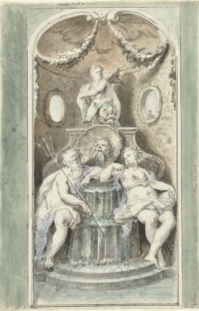 Diseño para un cuadro decorativo con una fuente de Dionys van Nijmegen