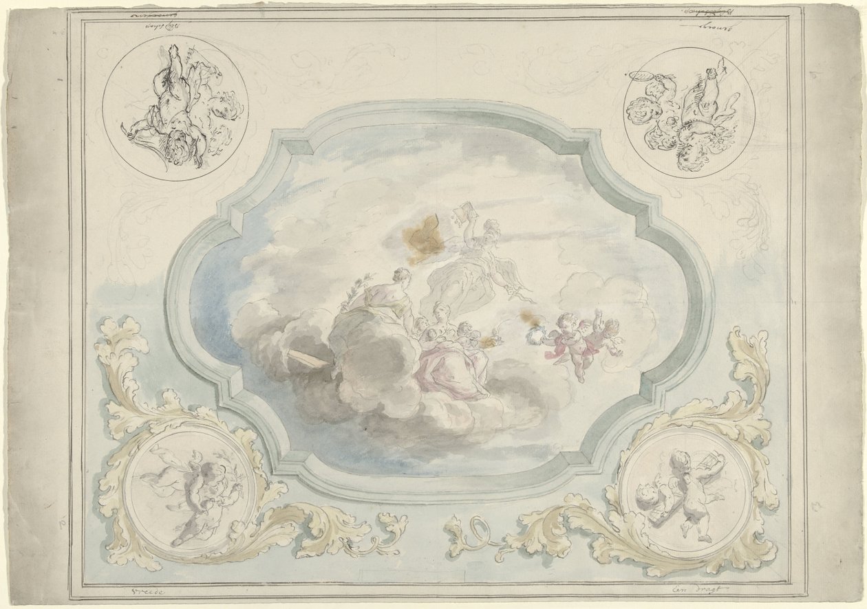 Diseño de un mural en el techo que representa a Charitas y Pax de Dionys van Nijmegen