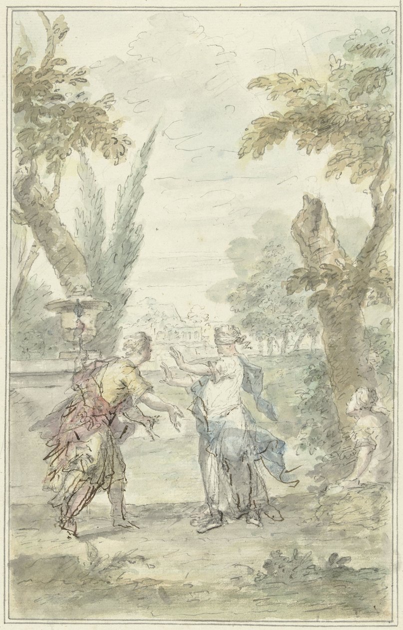 Diseño de piezas de habitación: la Amarilis con los ojos vendados agarra a Myrtillo de Dionys van Nijmegen