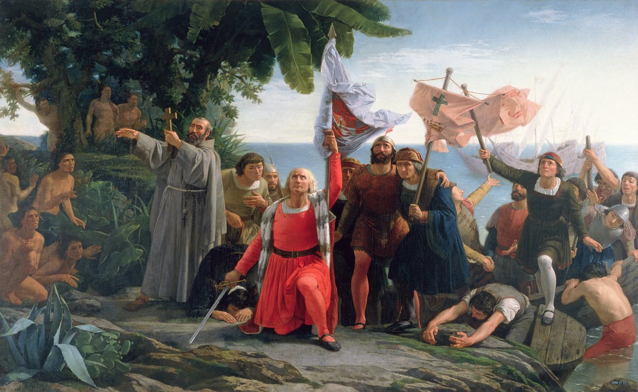El primer desembarco de Cristóbal Colón en América, 1862 de Dioscoro Teofilo Puebla Tolin