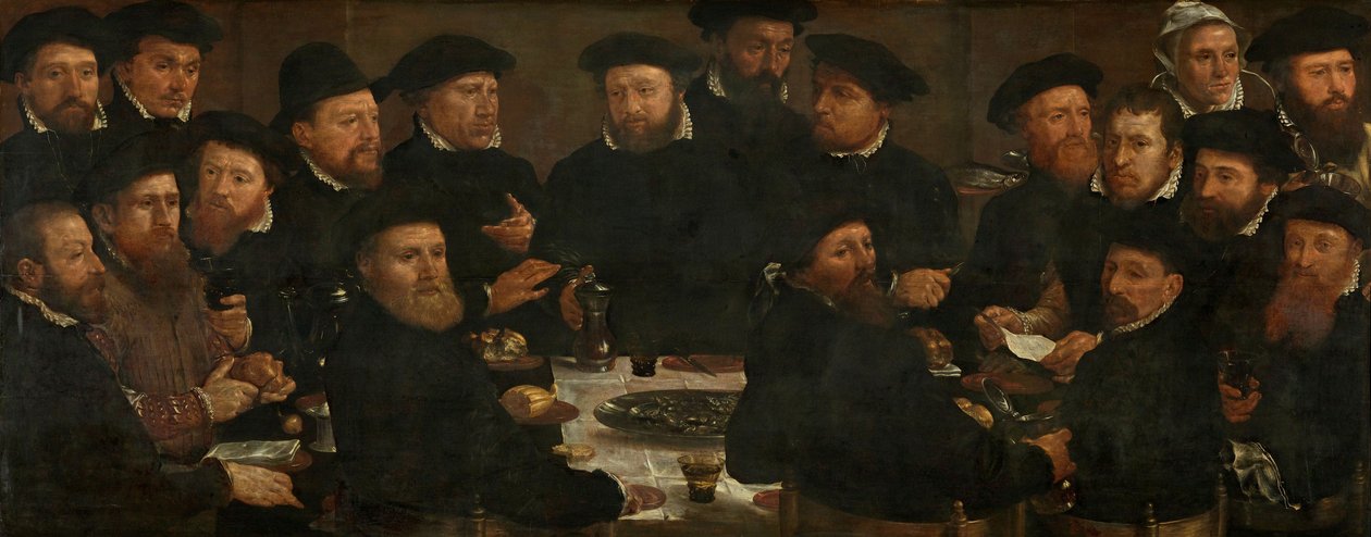 Banquete de dieciocho guardias de Ámsterdam del Escuadrón L, conocido como "Los comedores de perca", 1566 de Dirck Barendsz