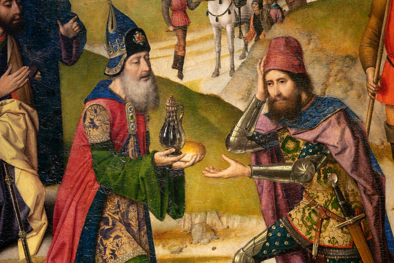 Iglesia parroquial (Parochiekerk Sint-Pieter). La Última Cena. Dirk Bouts. 1464-1468. (detalle) de Dirck Bouts