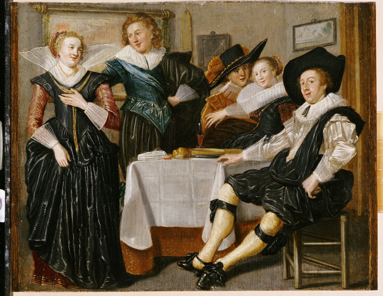 Una alegre compañía en un interior (óleo sobre panel) de Dirck Hals