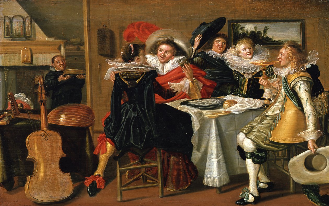 Interior con una alegre tertulia en la mesa de Dirck Hals