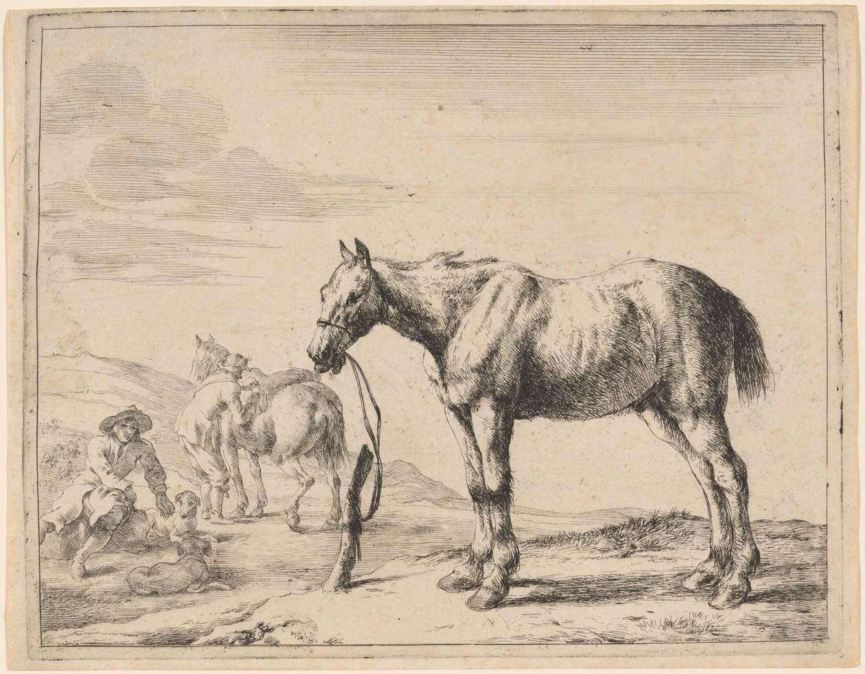Un caballo atado a un poste de Dirck Stoop