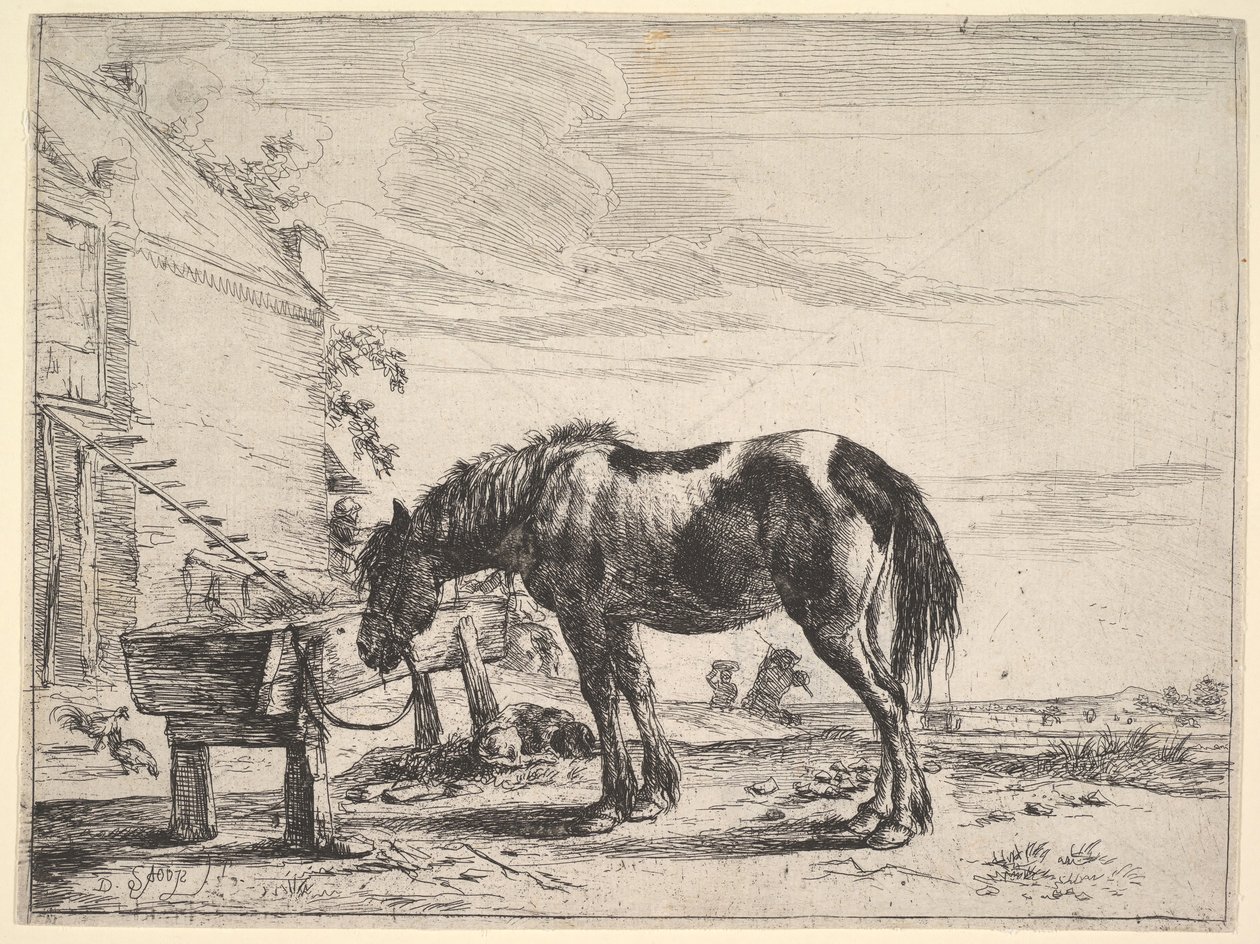 Caballo atado a un comedero de Dirck Stoop