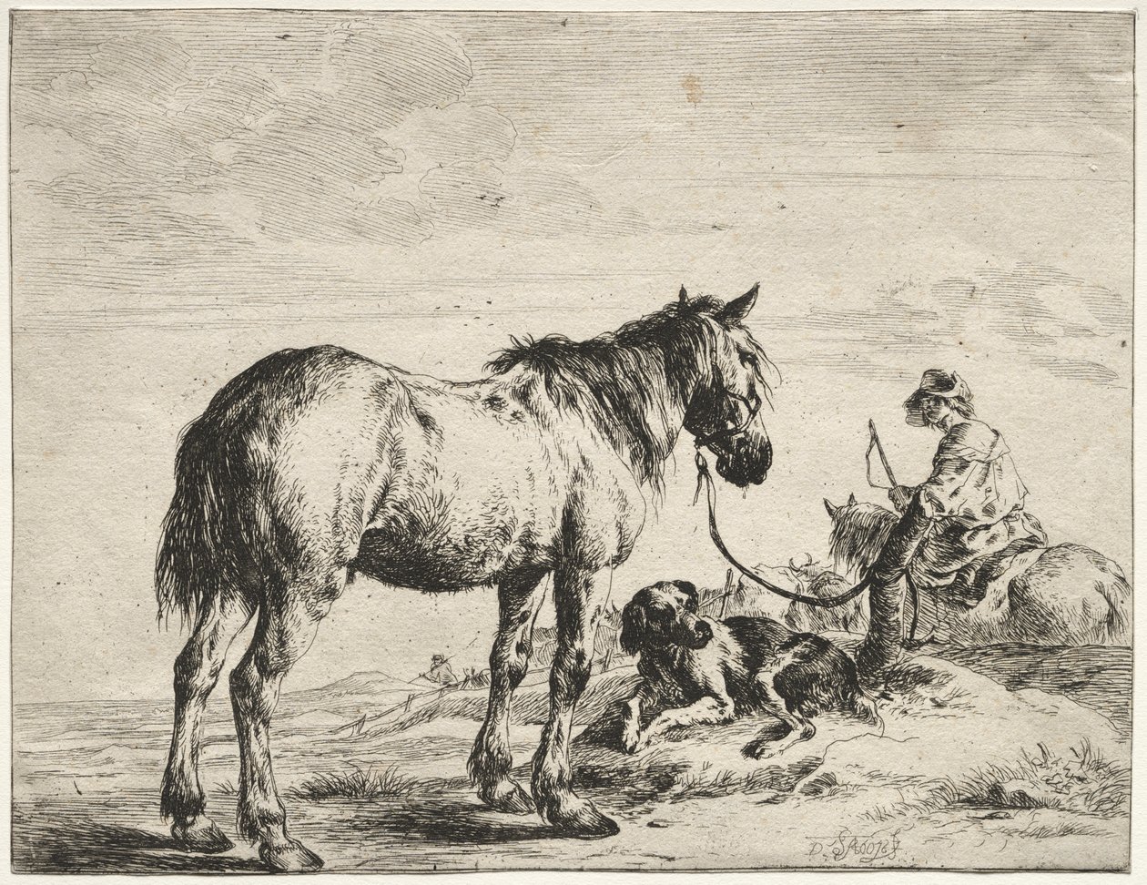 Caballo atado a un poste de Dirck Stoop