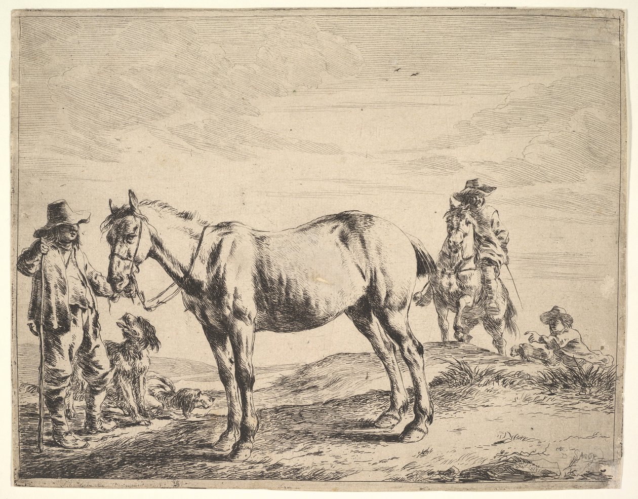 Hombre sosteniendo un caballo por las riendas de Dirck Stoop