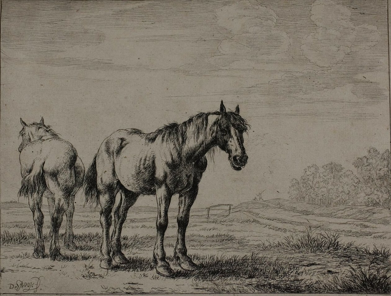 Dos caballos de arado, lámina siete de la Serie de Caballos de Dirck Stoop