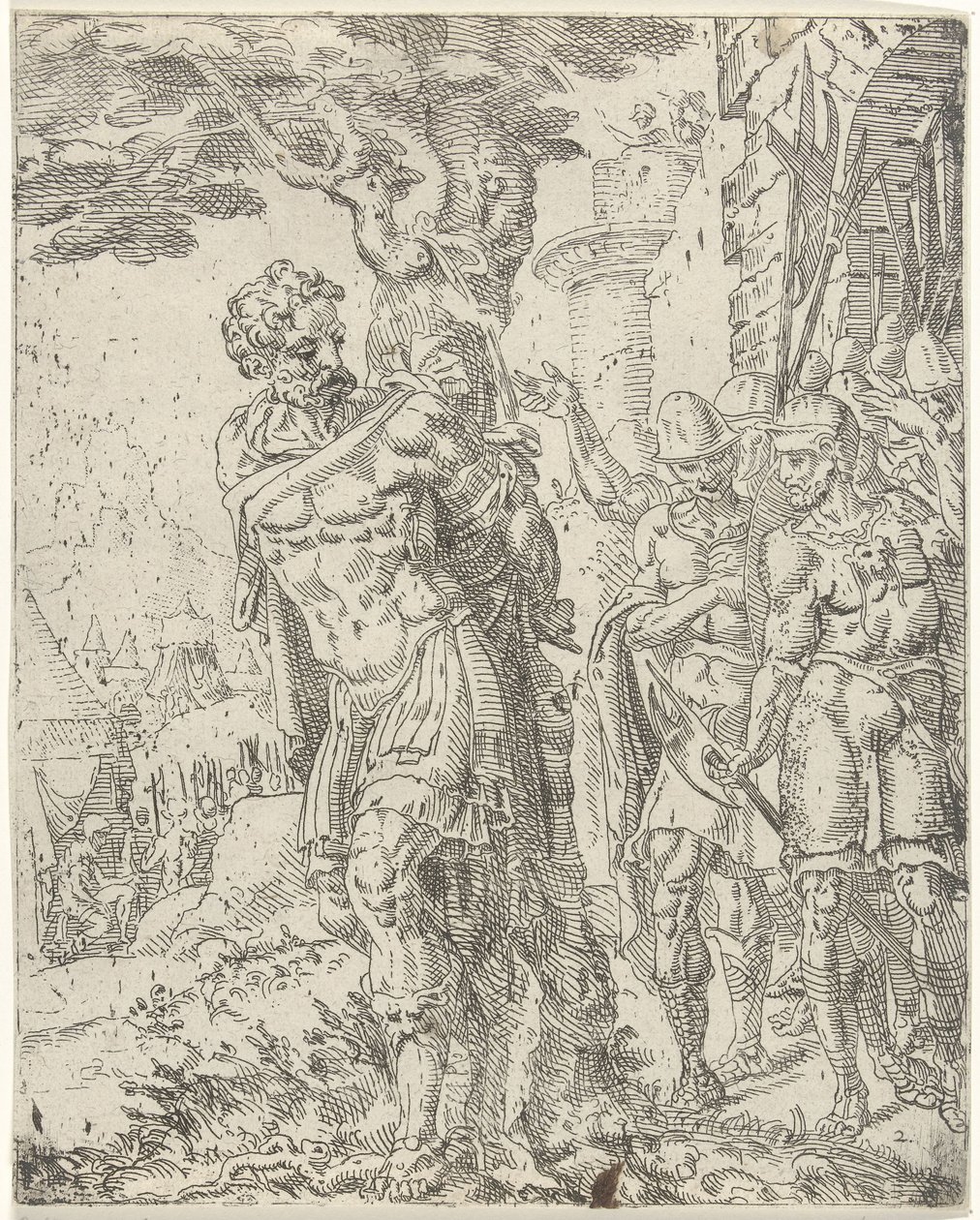 Achior atado a un árbol Judit y Holofernes (título de serie) de Dirck Volckertsz. Coornhert (attributed to)