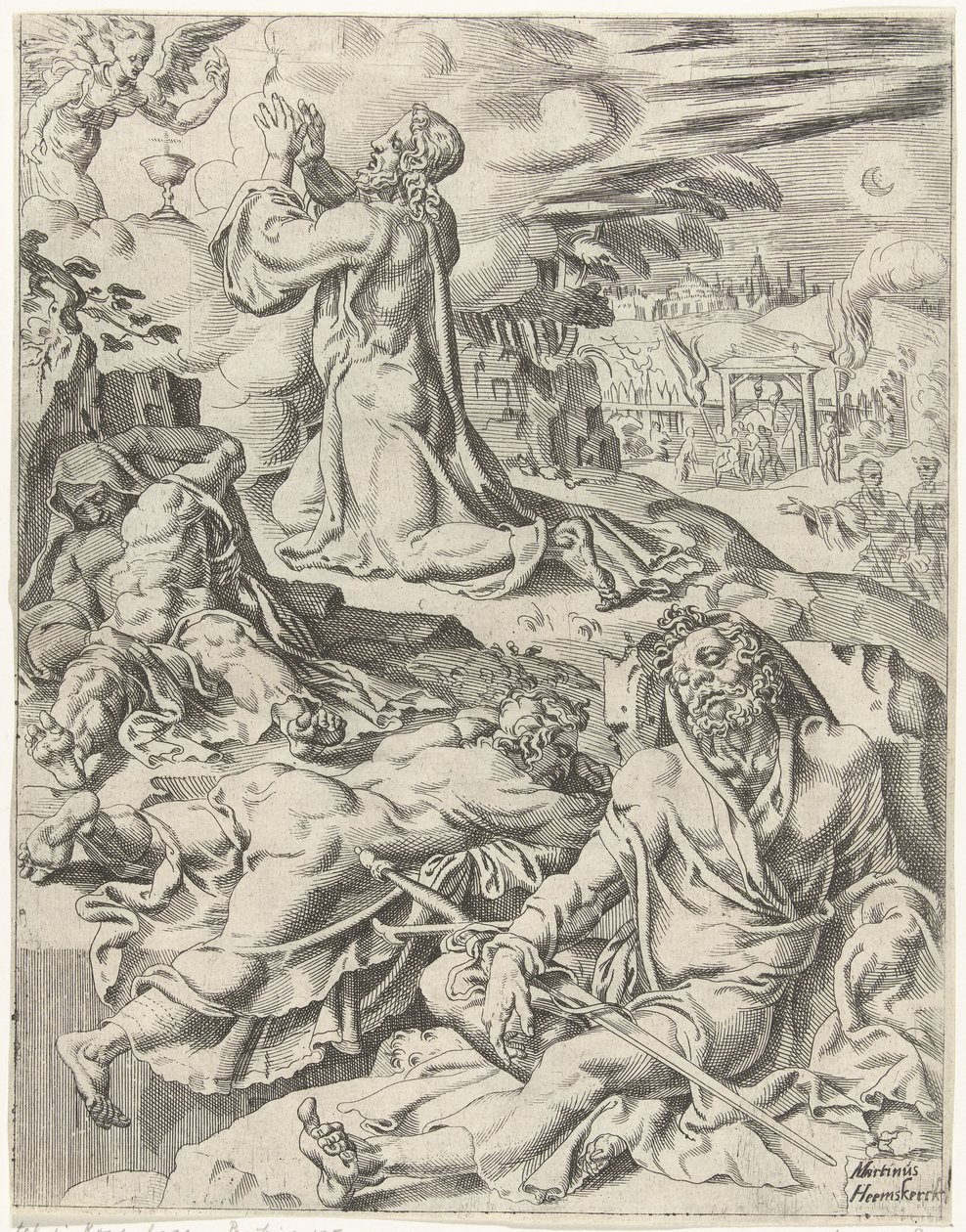 Cristo en el Huerto de Getsemaní La caída y la redención de la humanidad a través de la vida y la pasión de Cristo (título de la serie) de Dirck Volckertsz. Coornhert (attributed to)