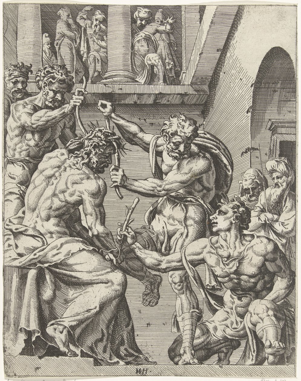 Cristo es coronado con la corona de espinas La caída y la redención de la humanidad a través de la vida y la pasión de Cristo (título de la serie) de Dirck Volckertsz. Coornhert (attributed to)