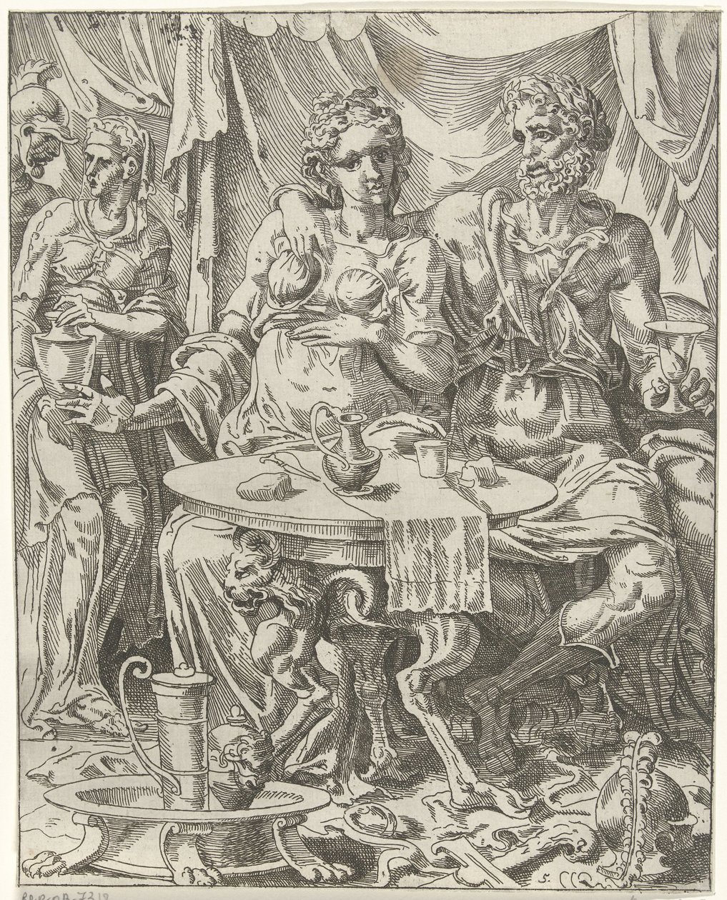 Judith y Holofernes disfrutando de un festín Judith y Holofernes (título de serie) de Dirck Volckertsz. Coornhert (attributed to)