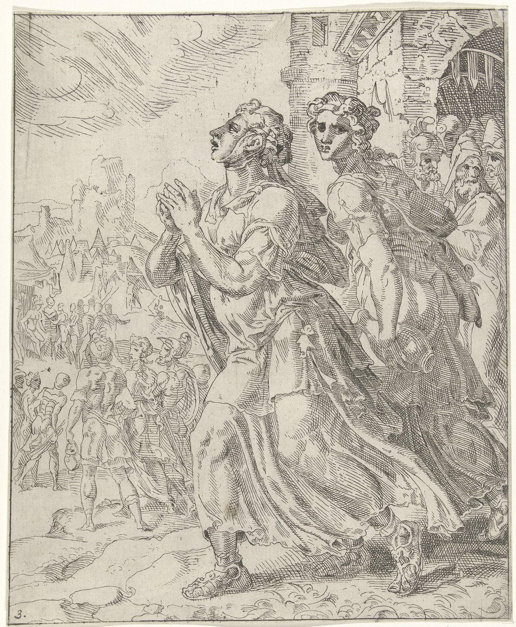Judith y su sirviente salen de Betulia Judit y Holofernes (título de serie) de Dirck Volckertsz. Coornhert (attributed to)