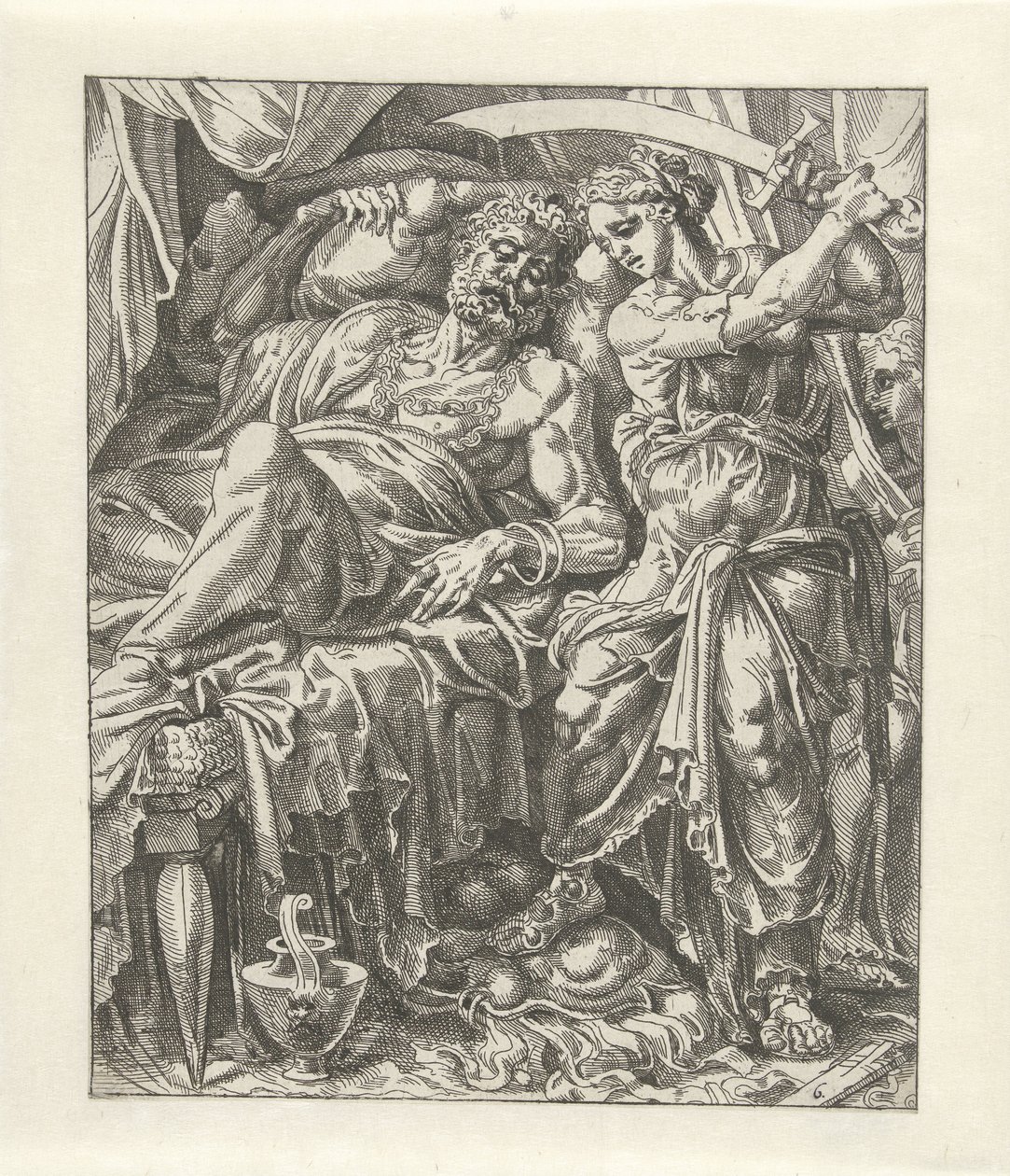 Judit onthoofdt Holofernes Judit en Holofernes (series title) de Dirck Volckertsz. Coornhert (attributed to)