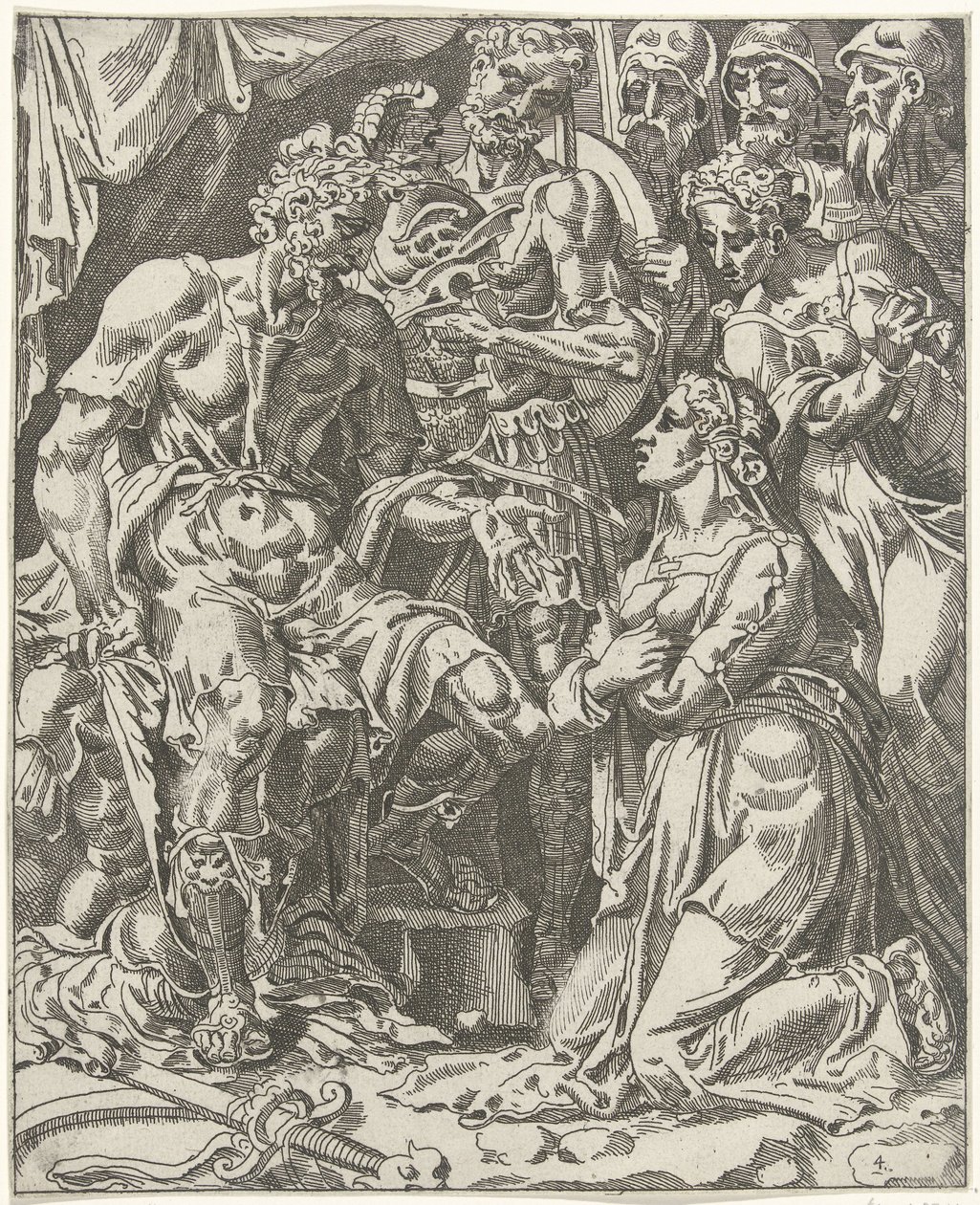 Judit voor Holofernes Judit en Holofernes (series title) de Dirck Volckertsz. Coornhert (attributed to)