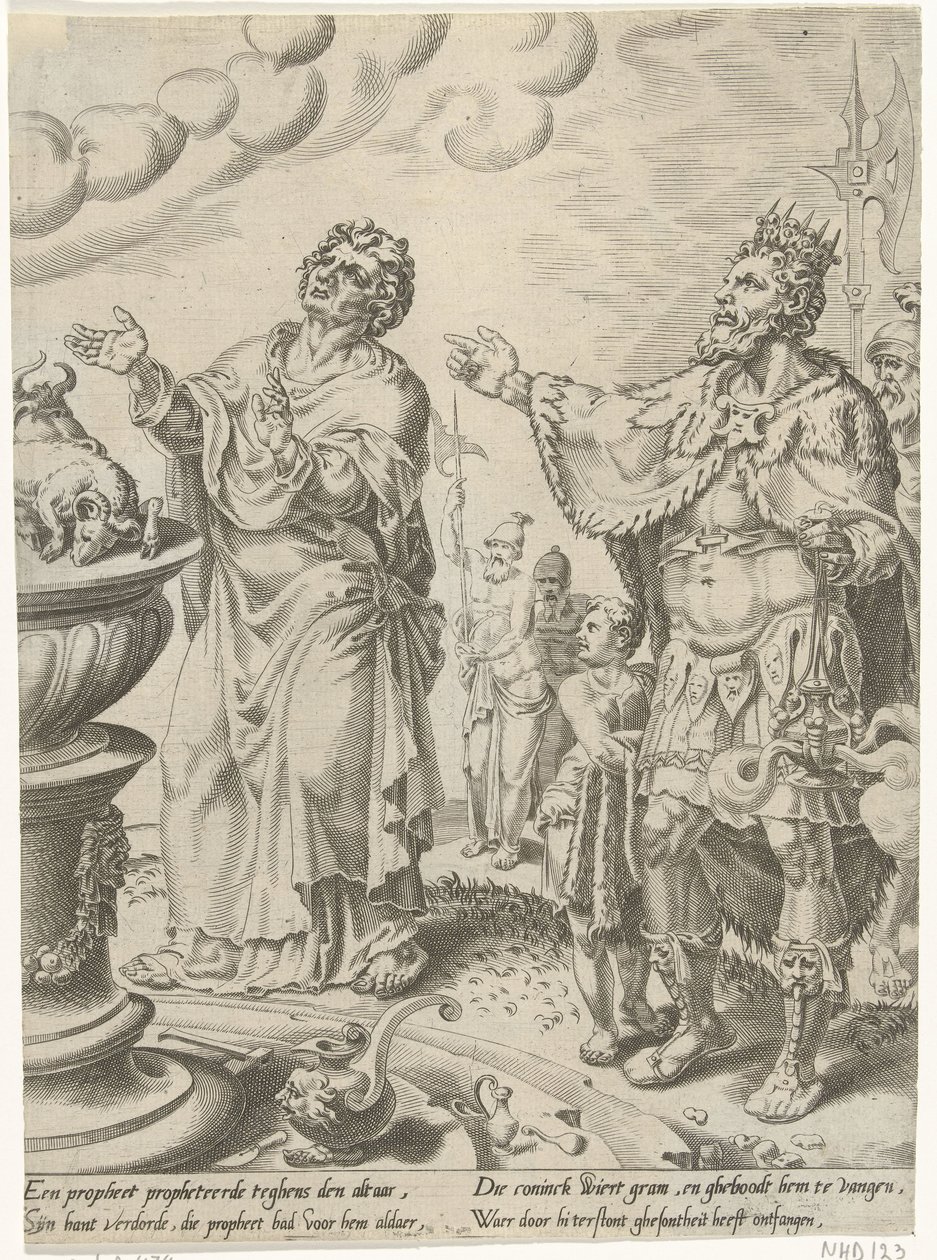 El rey Jeroboam y el varón de Dios ante el altar Historia del hombre desobediente de Dios (título de la serie) de Dirck Volckertsz. Coornhert (attributed to)