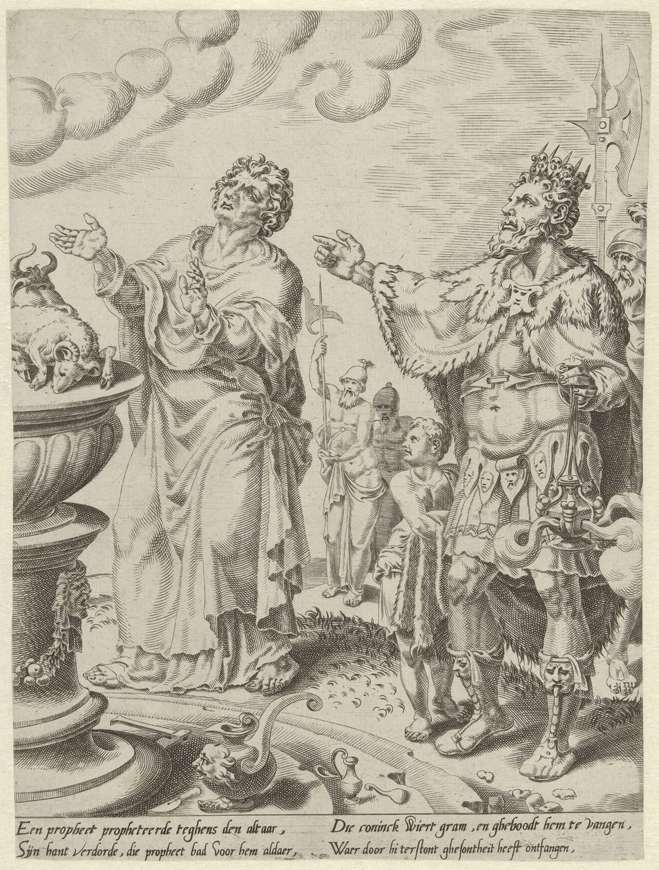 El rey Jeroboam y el varón de Dios ante el altar Historia del hombre desobediente de Dios (título de la serie) de Dirck Volckertsz. Coornhert (attributed to)
