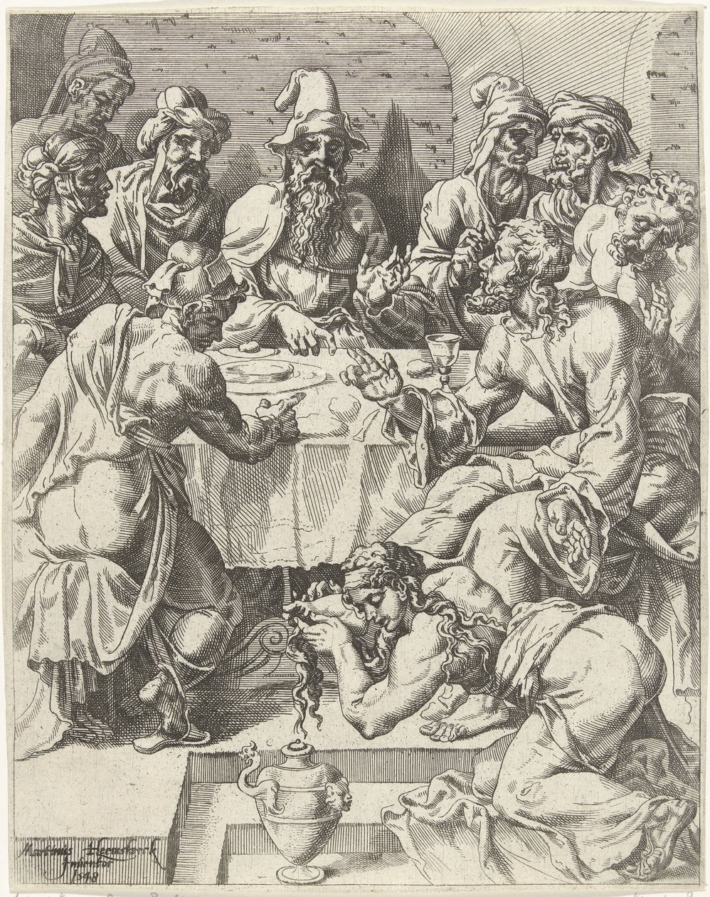 María Magdalena lava los pies de Cristo La caída y la redención de la humanidad a través de la vida y la pasión de Cristo (título de la serie) de Dirck Volckertsz. Coornhert (attributed to)