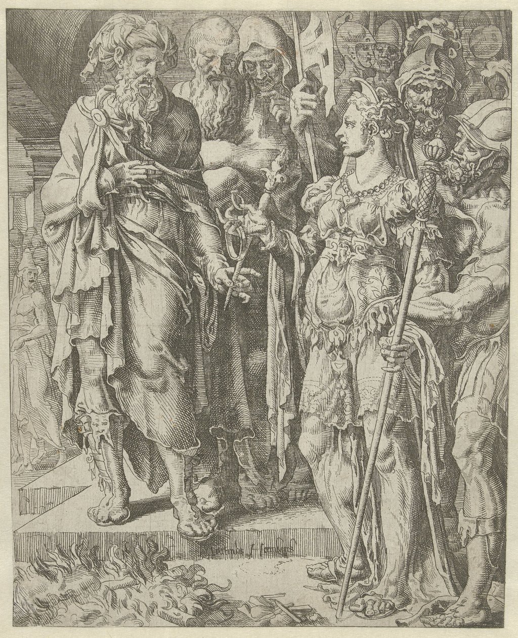 Tamar muestra la garantía Historia de Judá y Tamar (título de la serie) de Dirck Volckertsz. Coornhert (attributed to)