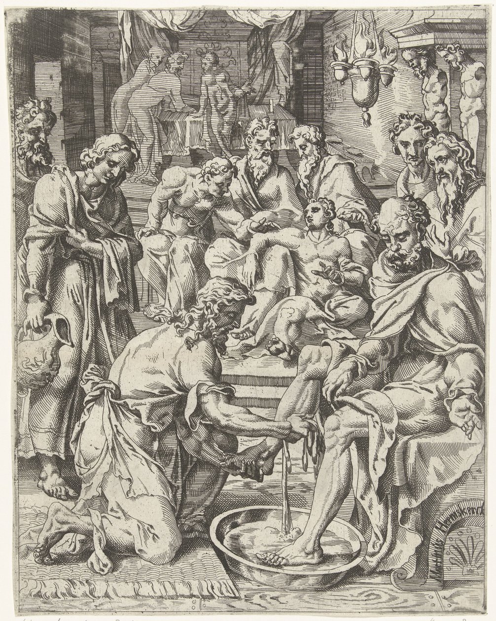 lavado de pies La caída y la redención de la humanidad a través de la vida y la pasión de Cristo (título de la serie) de Dirck Volckertsz. Coornhert (attributed to)