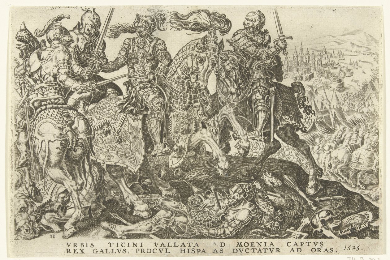 Captura de Francisco I en la Batalla de Pavía, 1525 Victorias de Carlos V (título de la serie) Divi Caroli. v. imp. optar. max victoriae, ex multis praecipuae (título de la serie) de Dirck Volckertsz. Coornhert (possibly)