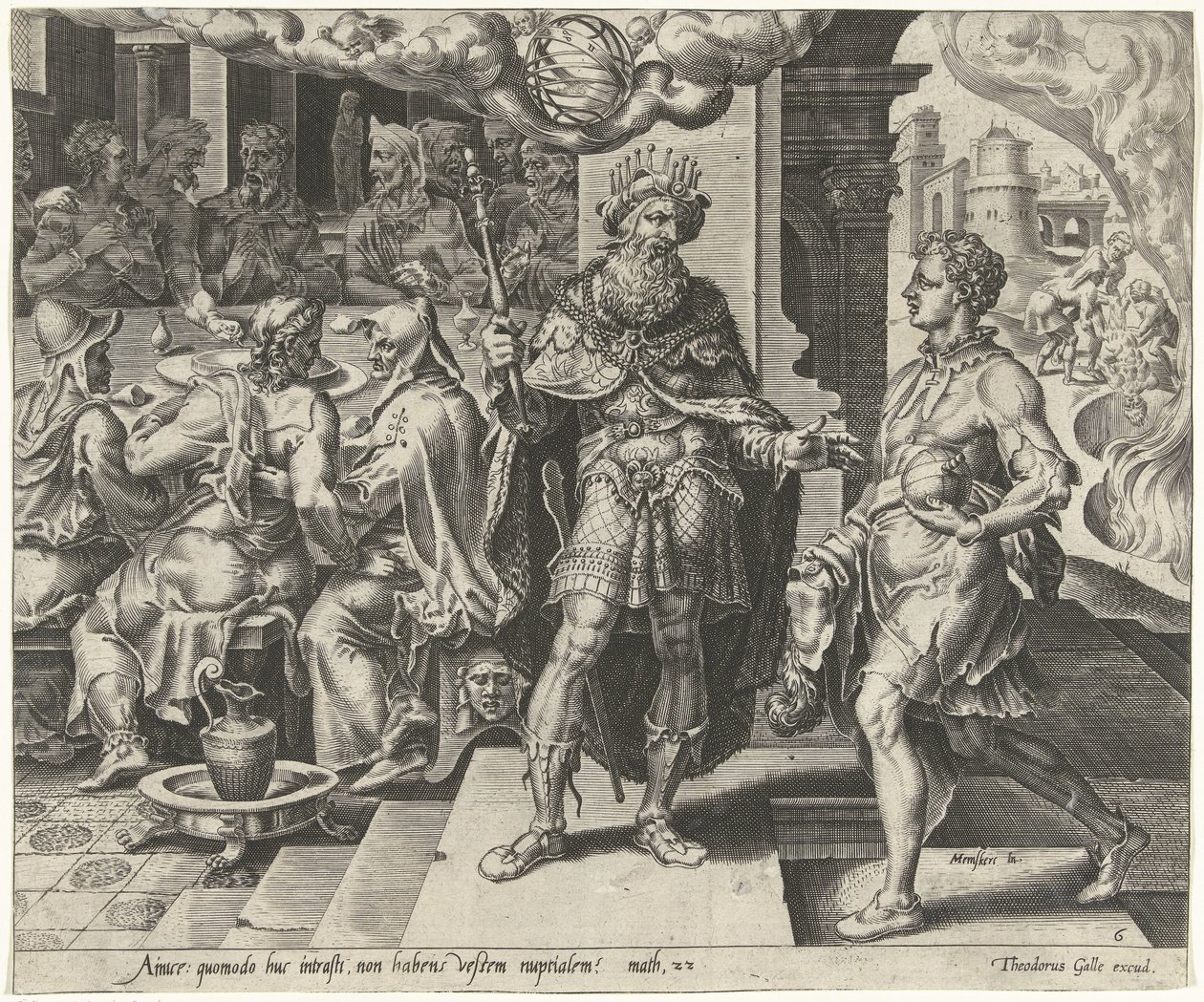 Castigo del hombre sin traje de boda Parábola de una fiesta de bodas (título de la serie) de Dirck Volckertsz. Coornhert