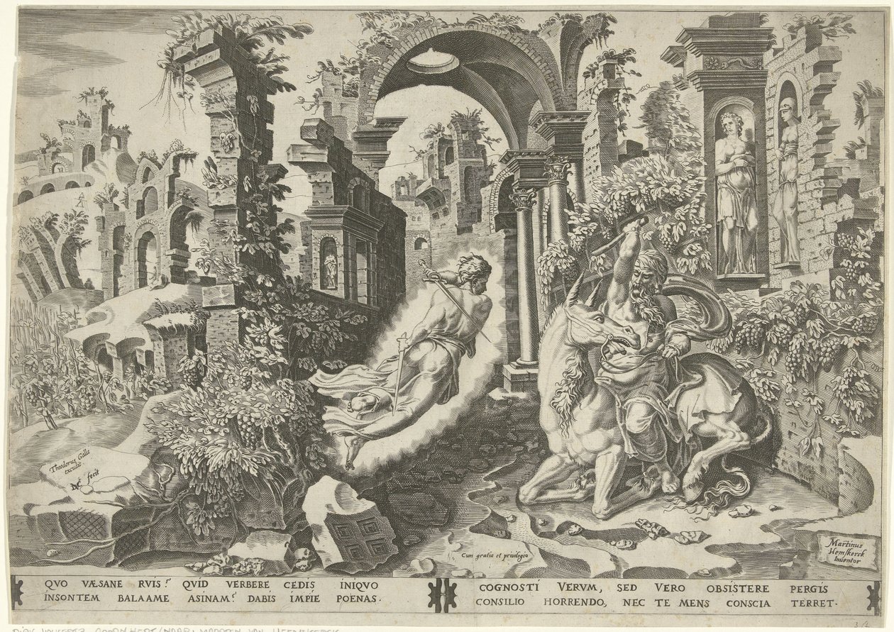 Balaam (Balaam) un ángel de Dirck Volckertsz. Coornhert