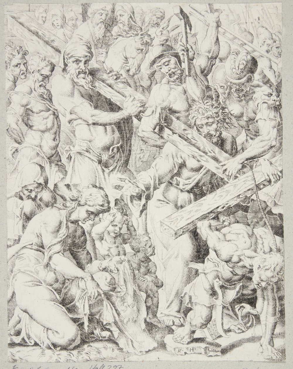 Cristo llevando la cruz y el milagro del paño de Verónica de Dirck Volckertsz. Coornhert