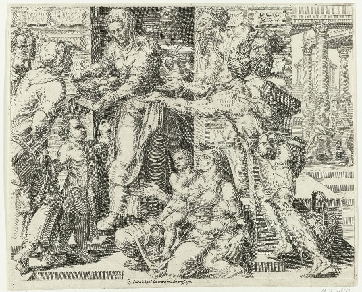 La mujer virtuosa practica la caridad Elogio a la ama de casa virtuosa (título de la serie) de Dirck Volckertsz. Coornhert