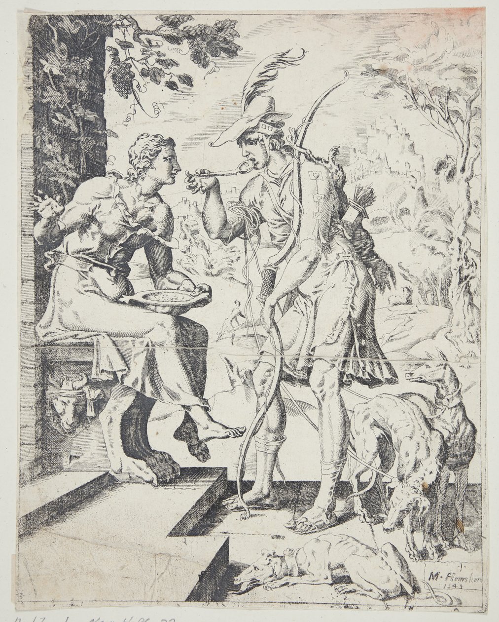 Esaú vendiendo su primogenitura a Jacob por un guiso de lentejas de Dirck Volckertsz. Coornhert
