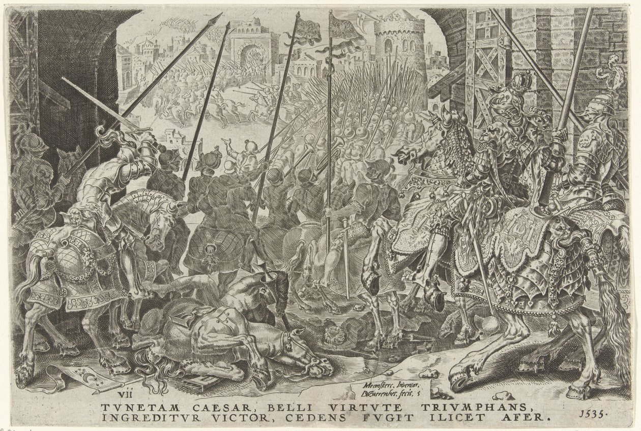 Inname van Túnez, 1535 Overwinen van Karel V (título de la serie) Carlos el Grande imp. optar. máx. victoria, la más importante de muchas (título de la serie) de Dirck Volckertsz. Coornhert