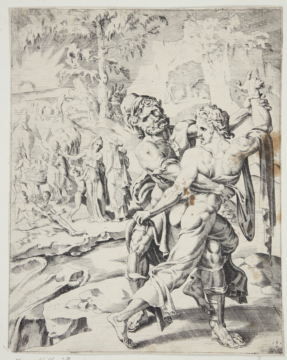 Jacob luchando con el ángel de Dirck Volckertsz. Coornhert