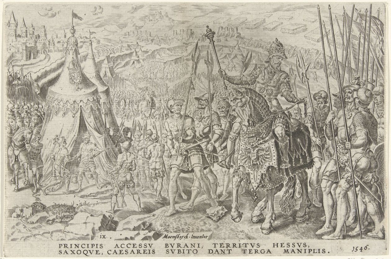 Campamento imperial en Ingolstadt, 1546
Victorias de Carlos V (título de la serie)
Divi Caroli. V. imp. opt. max. victoriae, ex multis praecipuae (título de la serie) de Dirck Volckertsz. Coornhert