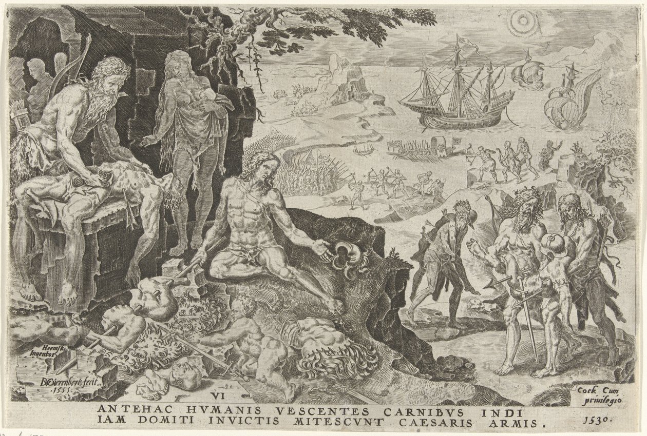 Las tropas imperiales de Carlos V invaden América Central, 1530 Victorias de Carlos V (título de la serie) Divi Caroli. v. imp. optar. max victoriae, ex multis praecipuae (título de la serie) de Dirck Volckertsz. Coornhert