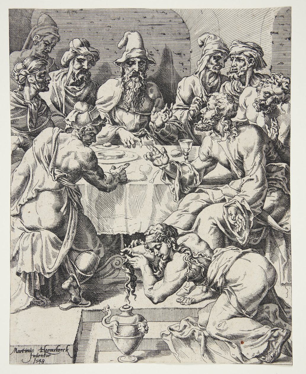 María Magdalena limpiando los pies de Cristo en la casa de Simón el Fariseo de Dirck Volckertsz. Coornhert