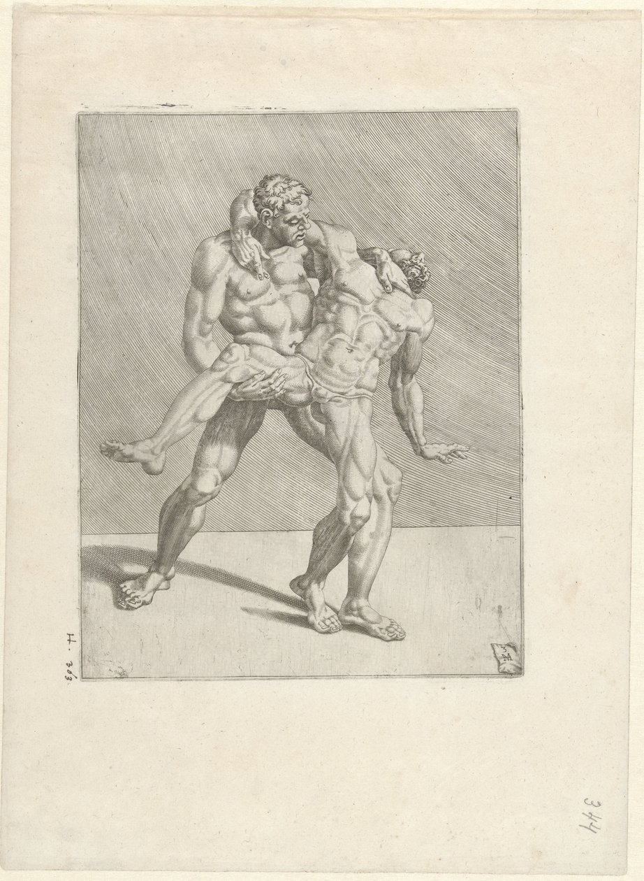 dos luchadores Luchadores (título de la serie) de Dirck Volckertsz. Coornhert
