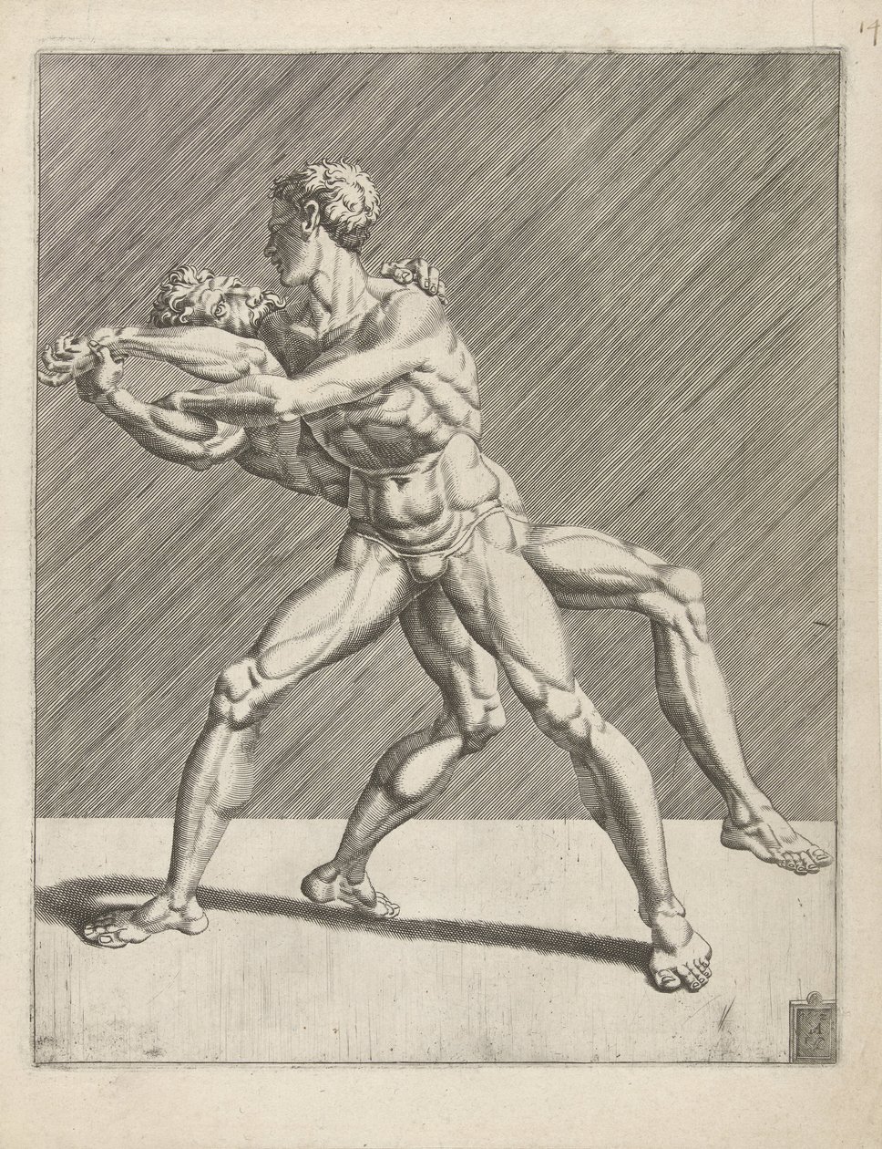 dos luchadores Luchadores (título de la serie) de Dirck Volckertsz. Coornhert
