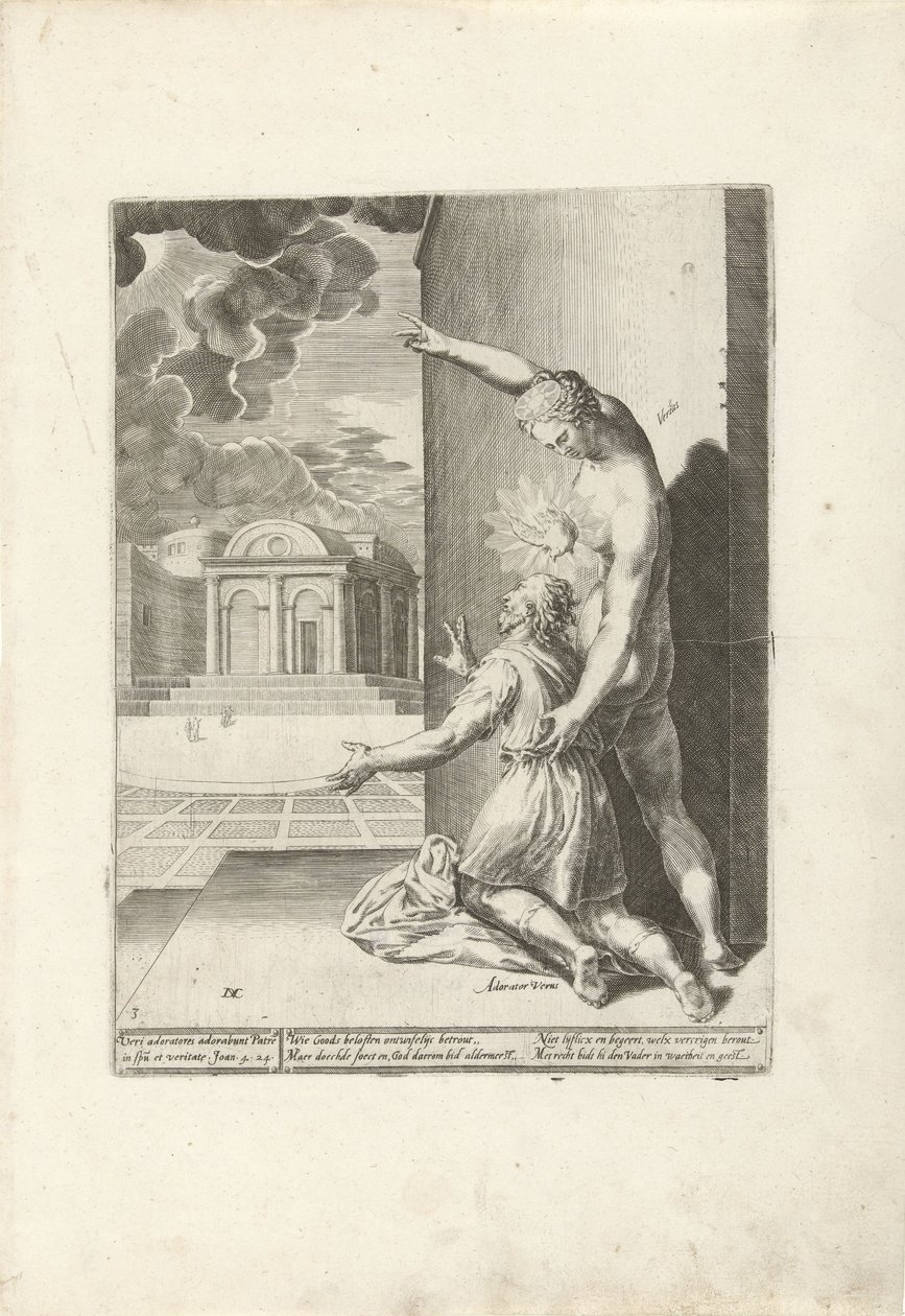 La verdad enseña al hombre a adorar a Dios Triunfo de la verdad (título de la serie) de Dirck Volckertsz. Coornhert