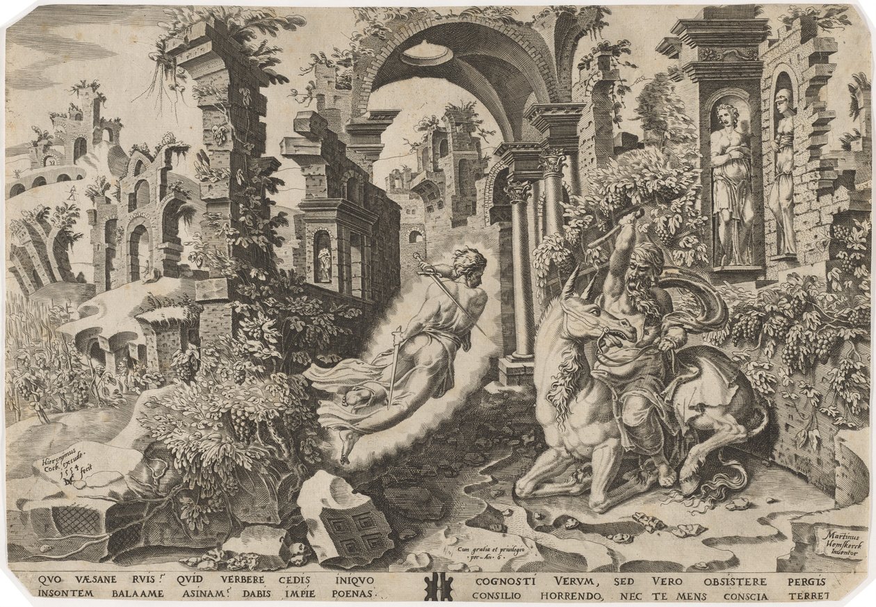 Balaam y el ángel de Dirck Volckertz Coornhert, after Maerten van Heemskerck