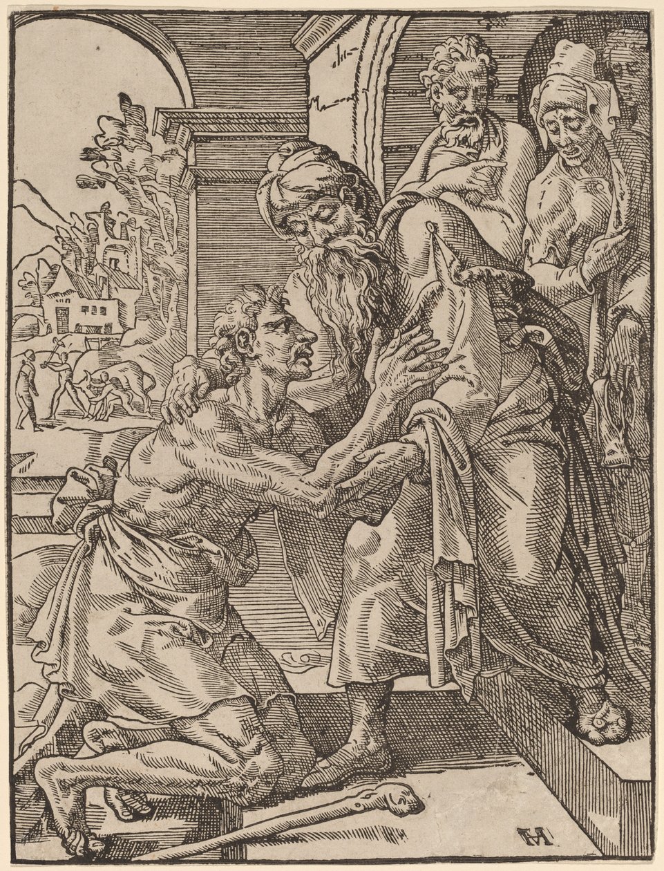 El Regreso del Hijo Pródigo de Dirck Volckertz Coornhert after Maerten van Heemskerck