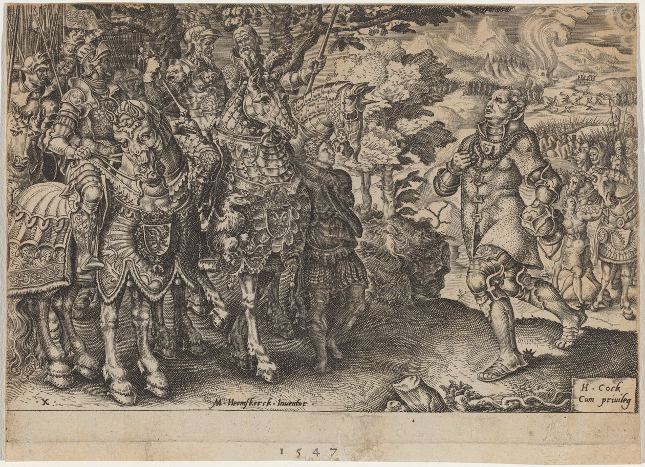 La Rendición de Juan Federico, Elector de Sajonia, Después de la Batalla de Mühlberg de Dirck Volckertz Coornhert, after Maerten van Heemskerck