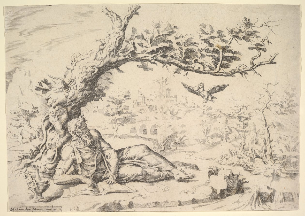Elías Alimentado por los Cuervos, 1549 de Dirck Volkertsen Coornhert