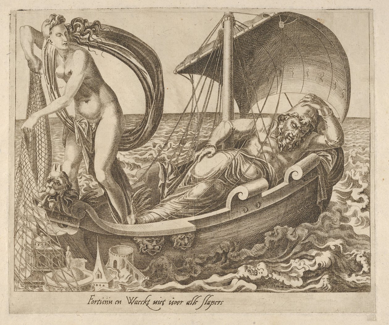 La fortuna no vela por todos los durmientes de Seis dichos sobre la fortuna, ca. 1560 de Dirck Volkertsen Coornhert