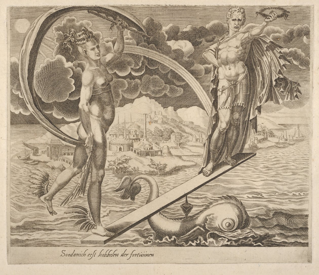 La fortuna usando al hombre como juguete de los Seis Dichos sobre la Fortuna, ca. 1560 de Dirck Volkertsen Coornhert